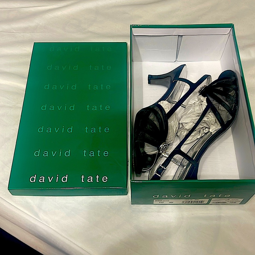 David Tate Cheer Black Satin High Heels